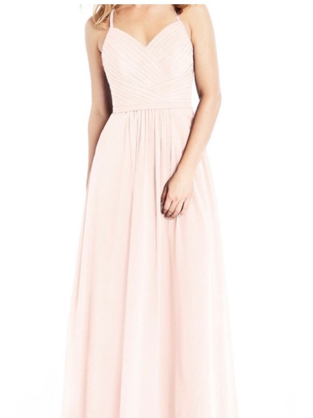 Azazie Amari Long Chiffon Lace Up Bridesmaid Dress Rose Petal Pink A14 NEW